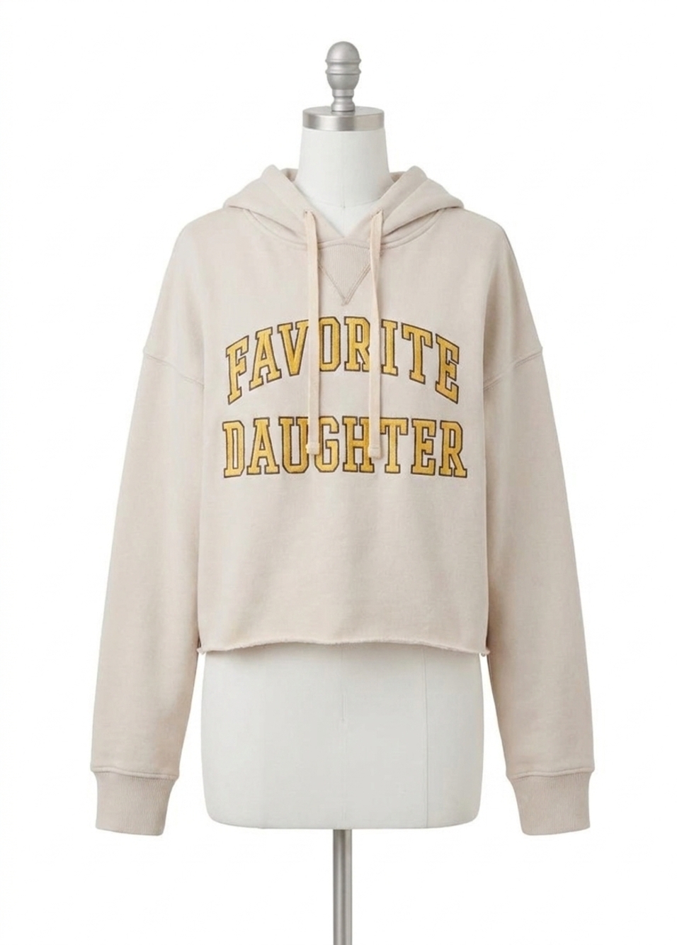 NEW FAVORITE DAUGHTER cropped collegiate hoodie in stone/dijon